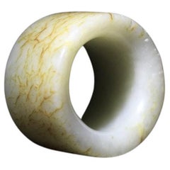 Antique White Jade Thumb Ring with Russet Veins