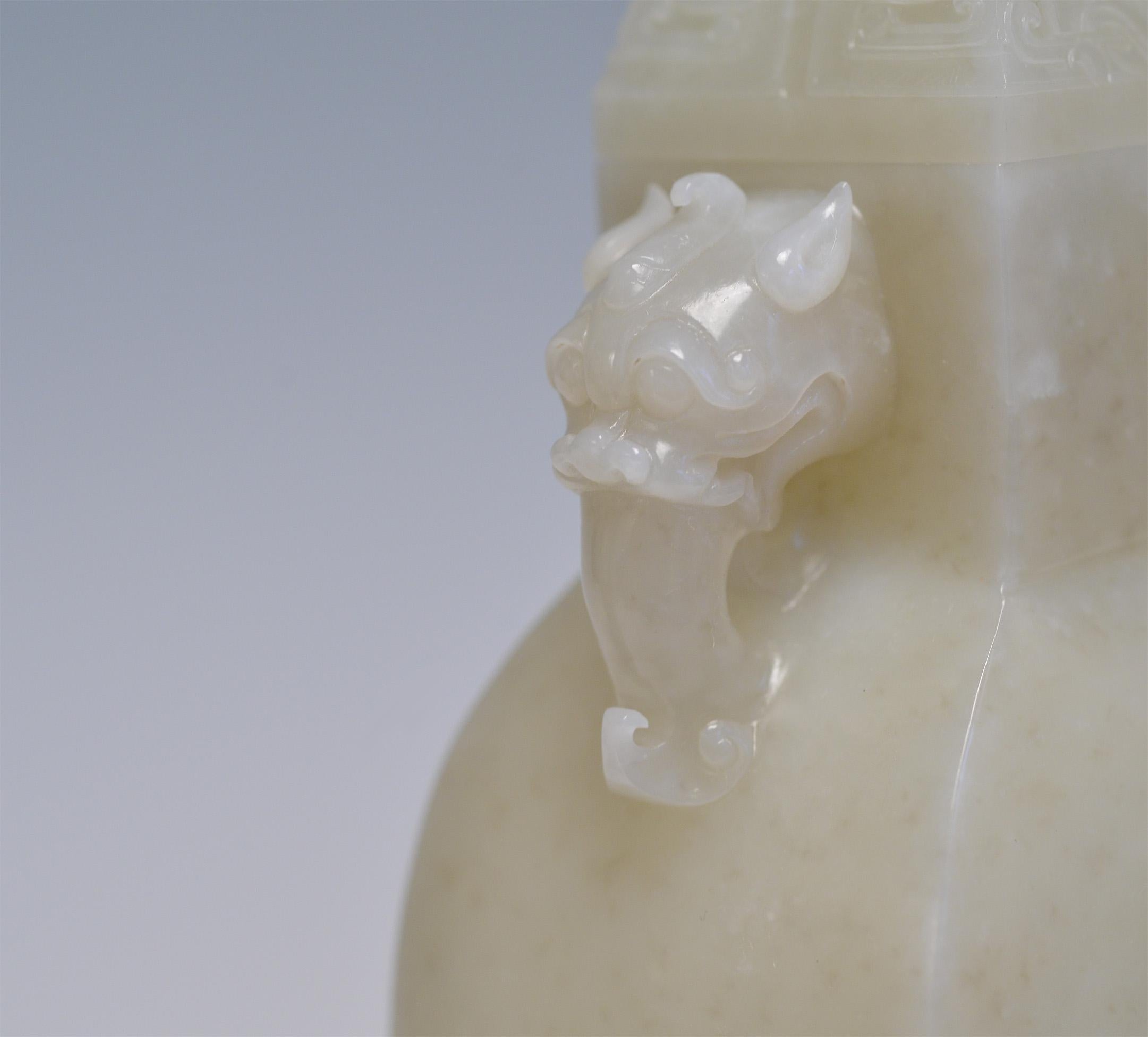 Archaistic White Jade Vase with Cover For Sale
