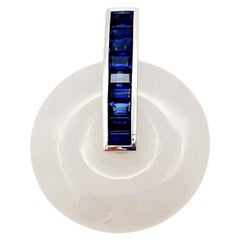 White Jade with Blue Sapphire Pendant set in 18K White Gold Settings