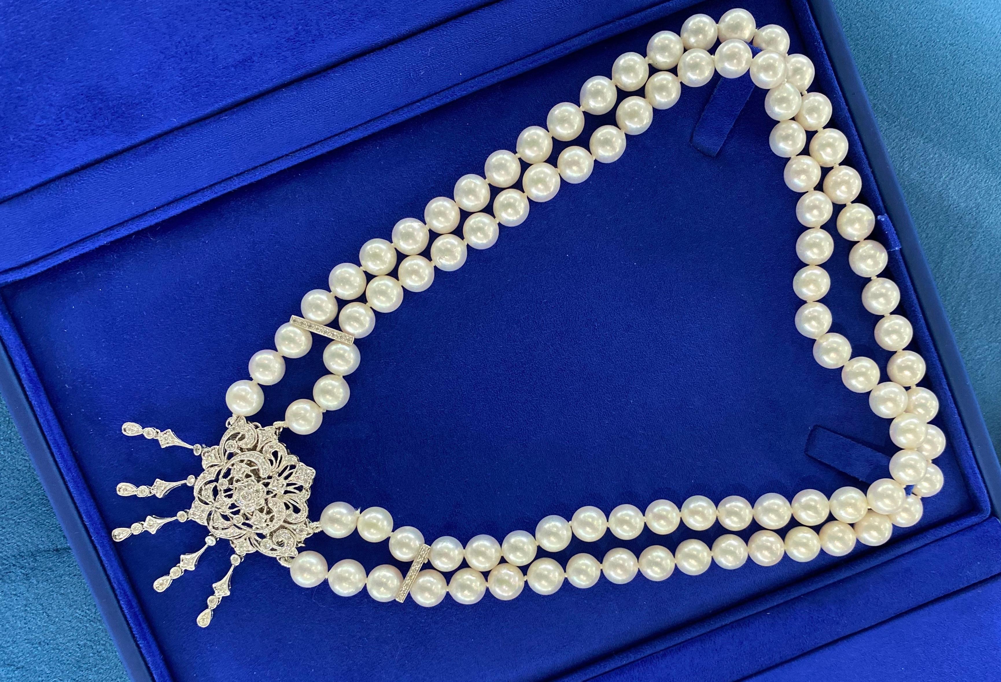 Halskette/Brosche/Anstecknadel, weiße japanische Akoya-Perle Diamant 18 Karat Weißgold im Angebot 5