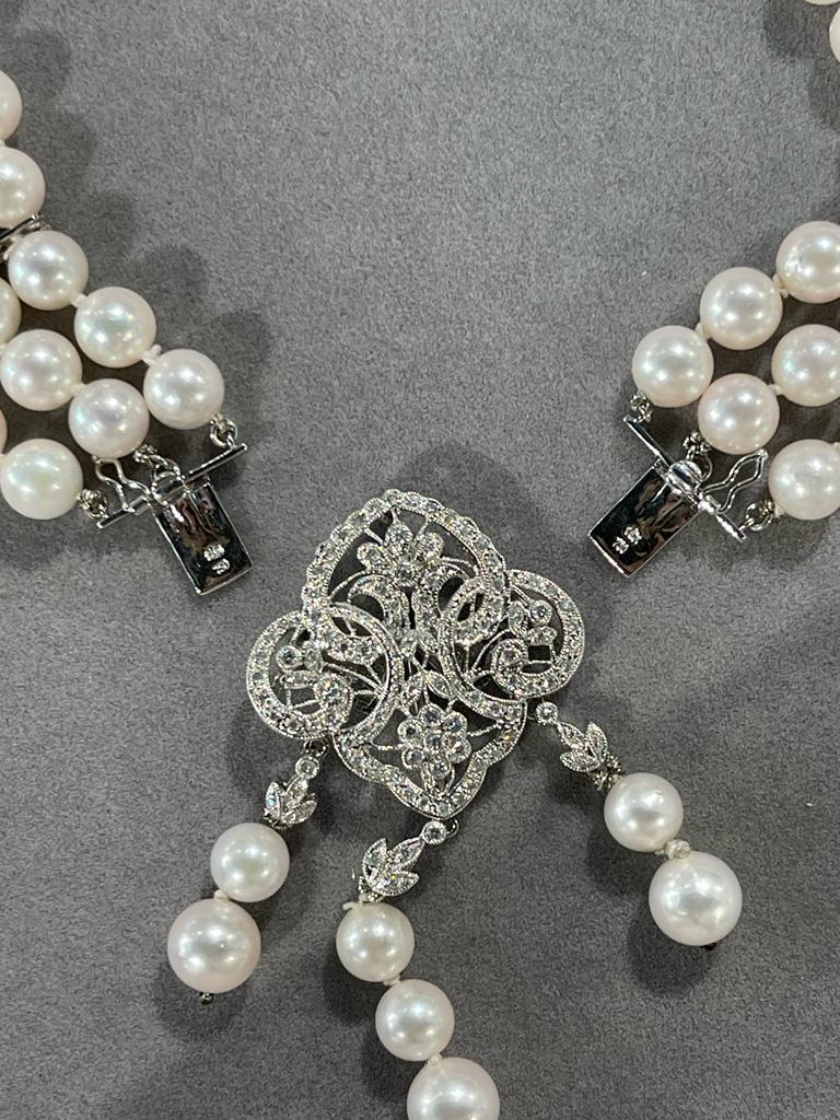 Halskette/Brosche/Anstecknadel, weiße japanische Akoya-Perle Diamant 18 Karat Weißgold im Angebot 9