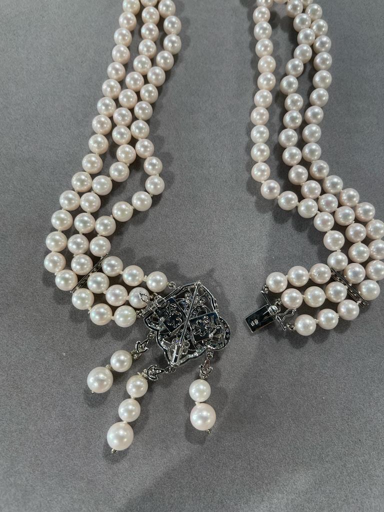Halskette/Brosche/Anstecknadel, weiße japanische Akoya-Perle Diamant 18 Karat Weißgold im Angebot 10