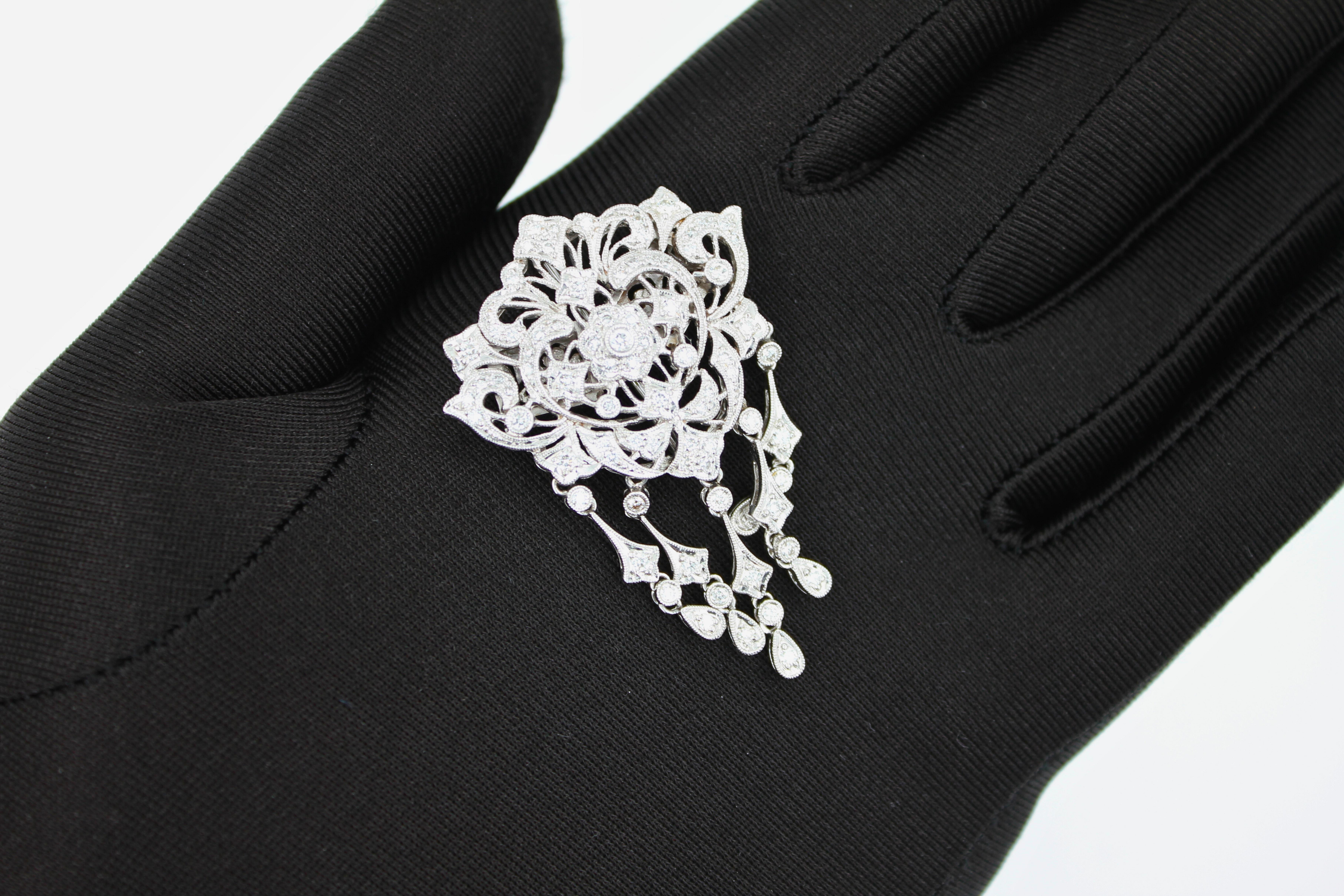 Halskette/Brosche/Anstecknadel, weiße japanische Akoya-Perle Diamant 18 Karat Weißgold im Angebot 4
