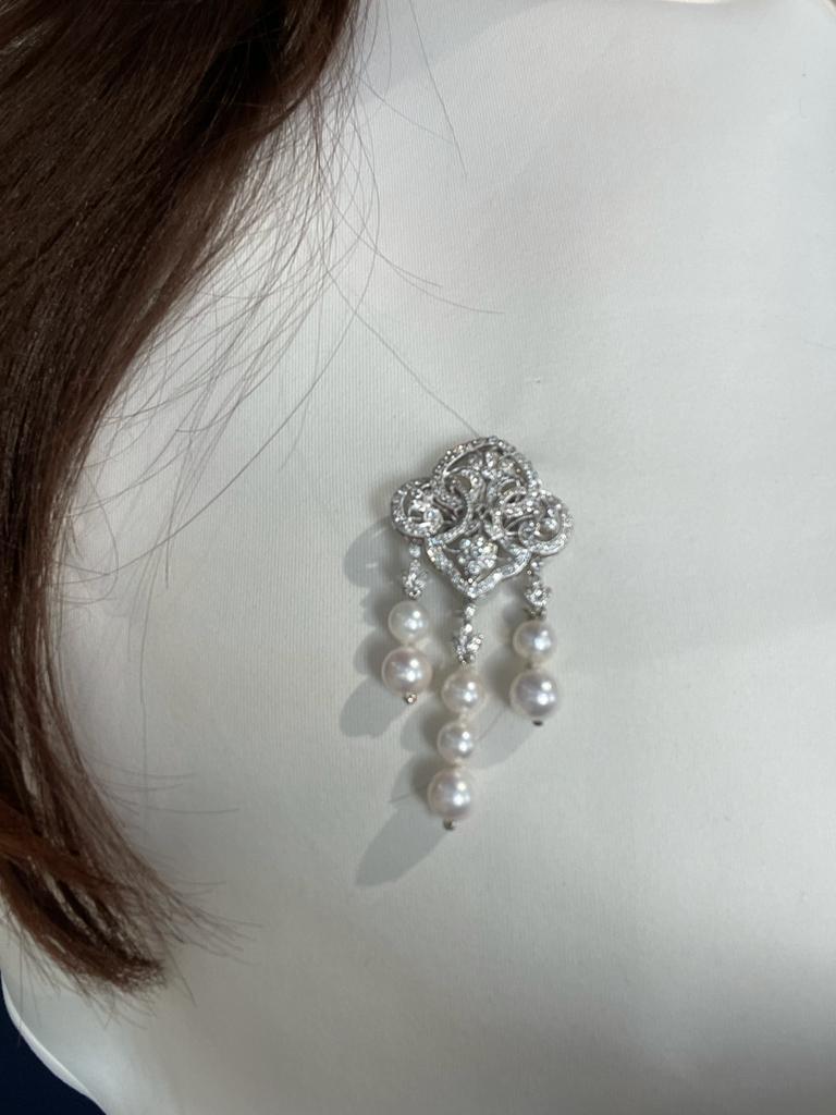 Halskette/Brosche/Anstecknadel, weiße japanische Akoya-Perle Diamant 18 Karat Weißgold im Angebot 14