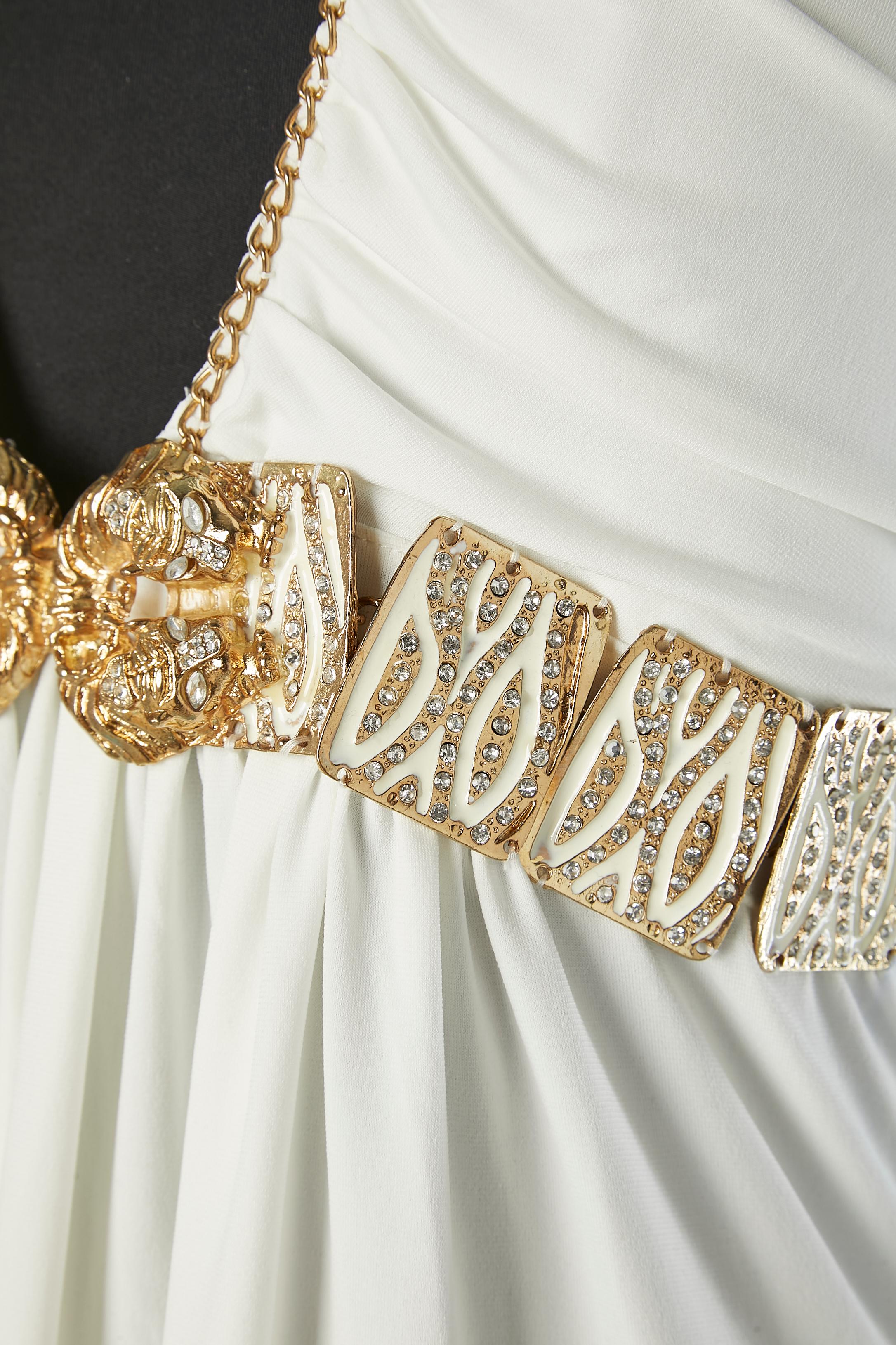 White jersey cocktail dress with gold metal tiger and rhinestone Roberto CAVALLI In New Condition For Sale In Saint-Ouen-Sur-Seine, FR