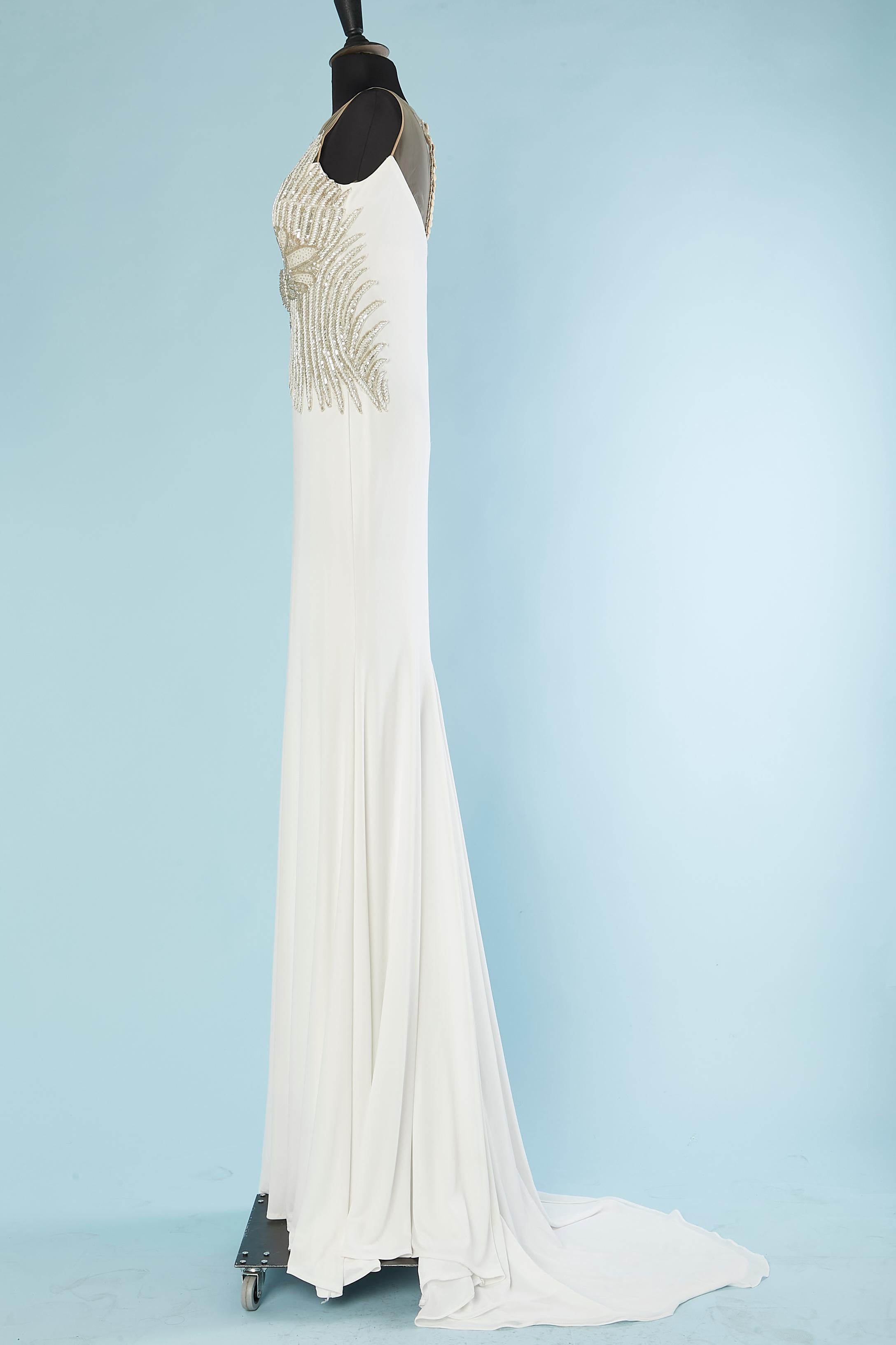White jersey evening drag-gown with beadwork Gai Mattiolo Red Carpet NEW For Sale 1
