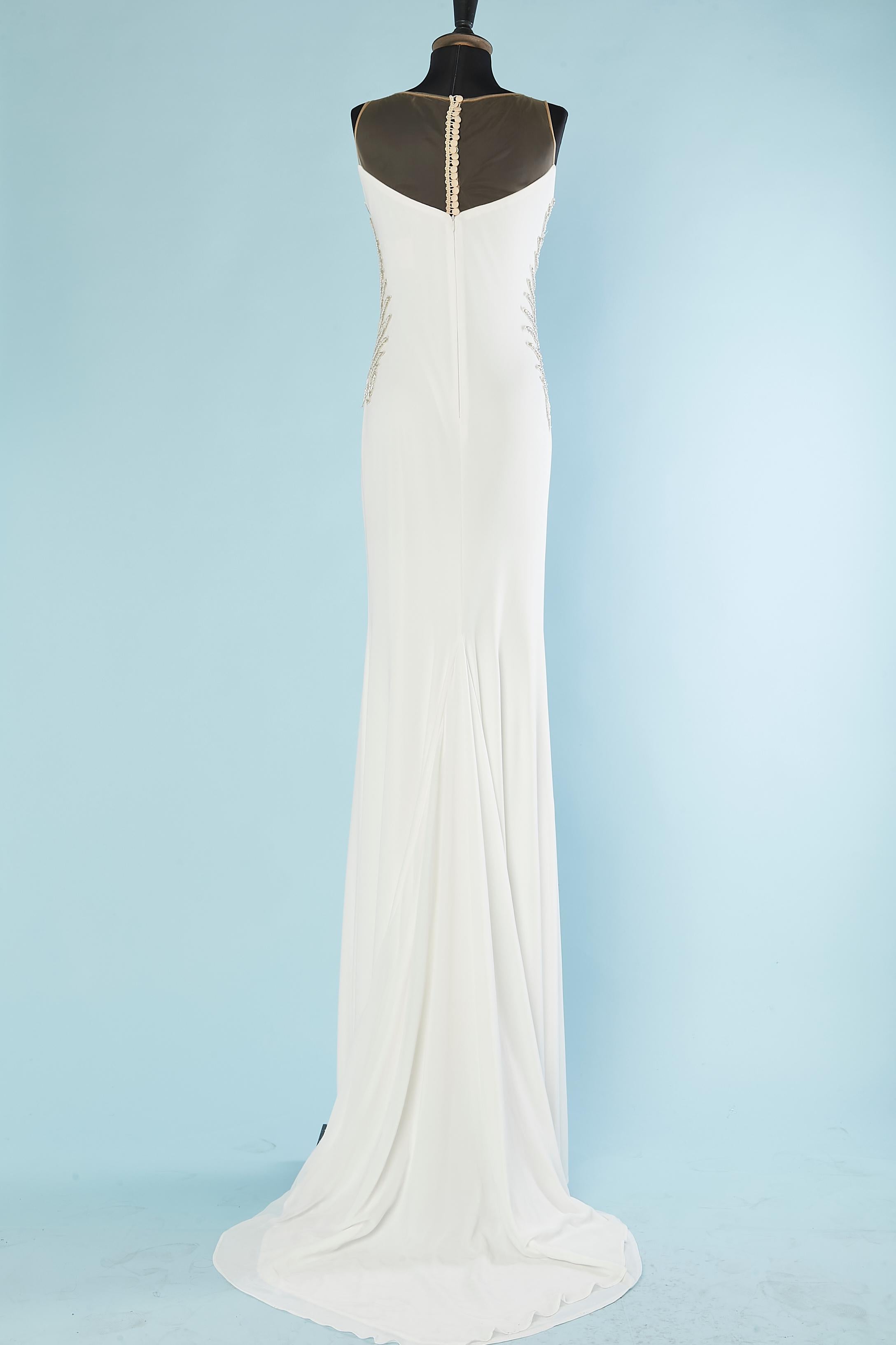 White jersey evening drag-gown with beadwork Gai Mattiolo Red Carpet NEW For Sale 2