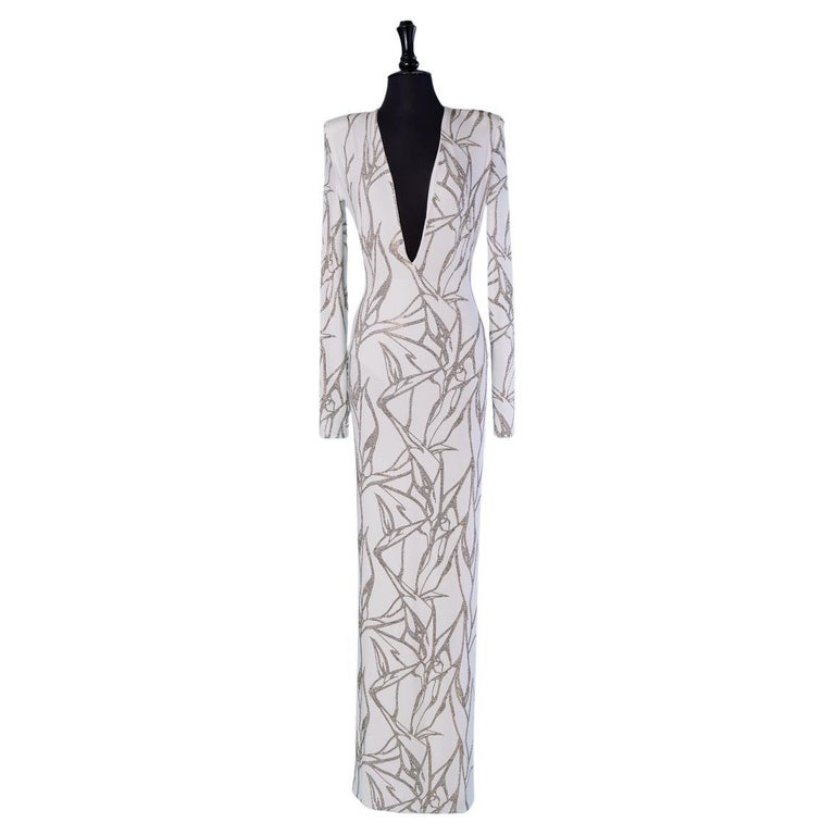 white and gold jersey dress White jersey evening dress with gold mini studs ALEXANDRE VAUTHIER For Sale  at 1stDibs