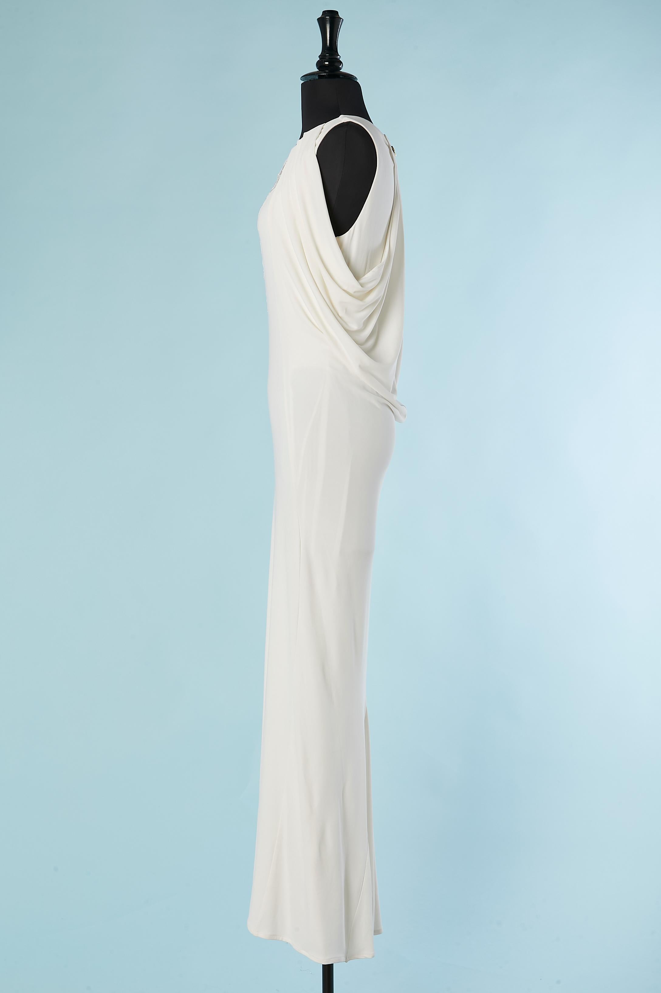 White jersey evening dress with lace incrustation on the bust Cavalli Class  In Excellent Condition For Sale In Saint-Ouen-Sur-Seine, FR