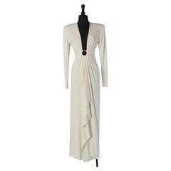 White jersey evening dress with rhinestone ring ALEXANDRE VAUTHIER