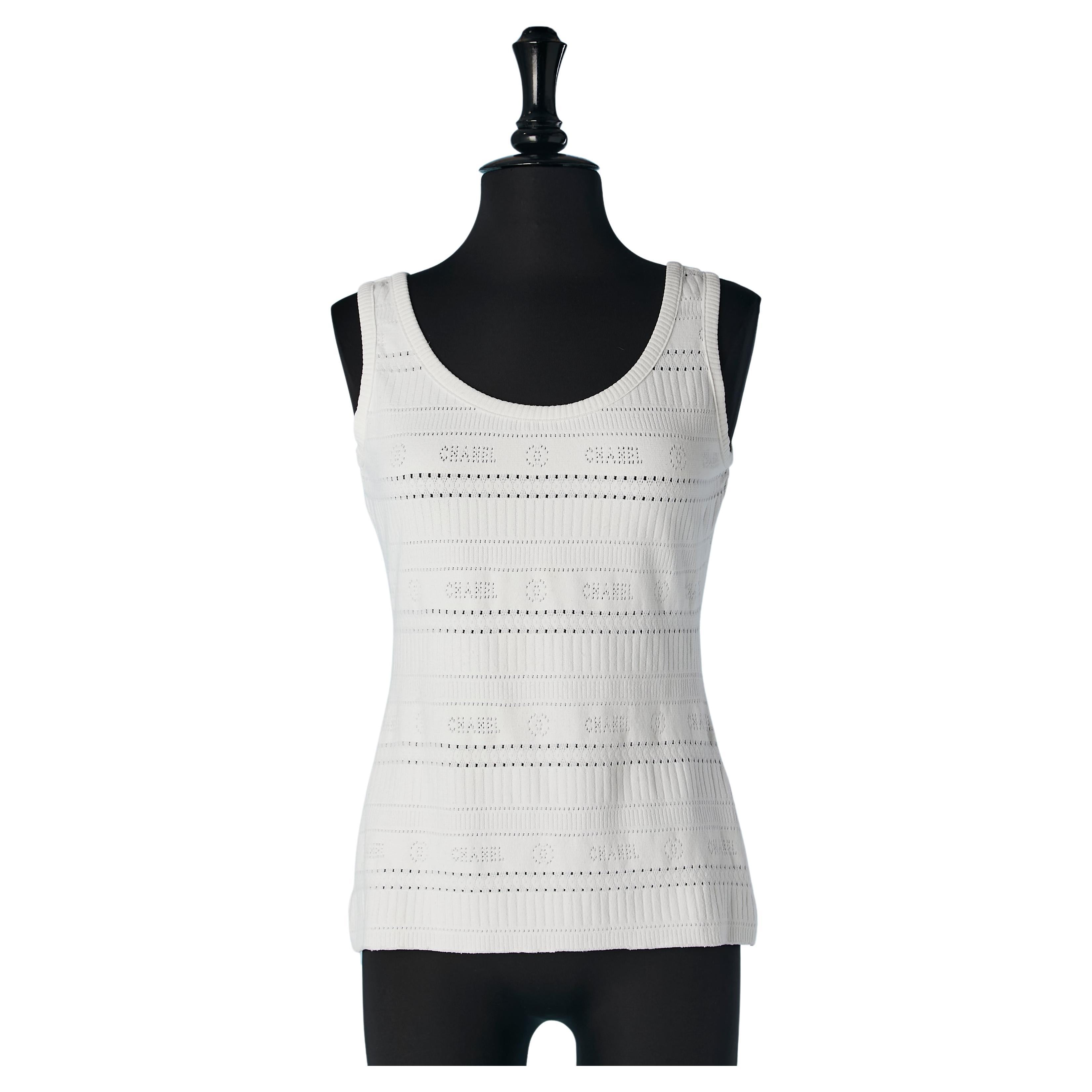 White jersey jacquard tank top Chanel  For Sale