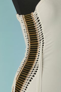 White jersey one shoulder evening dress with metal beads ALEXANDRE VAUTHIER