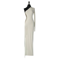 White jersey one shoulder evening dress with metal beads ALEXANDRE VAUTHIER