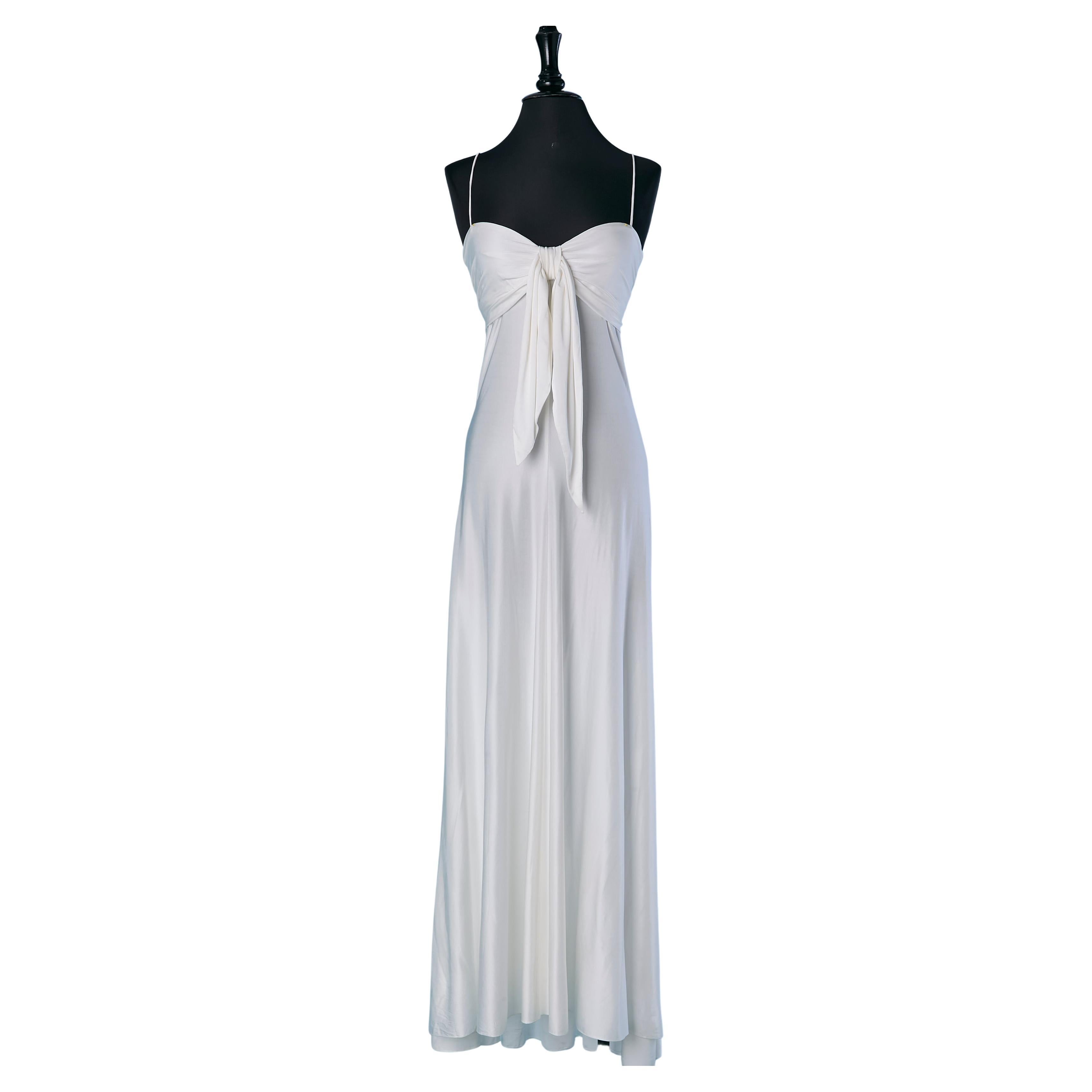 White jersey slip evening dress with bow ALEXANDRE VAUTHIER For Sale
