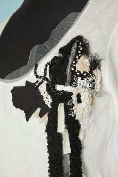 White jersey tee-shirt with ribbons and passementerie appliqué Christian Lacroix