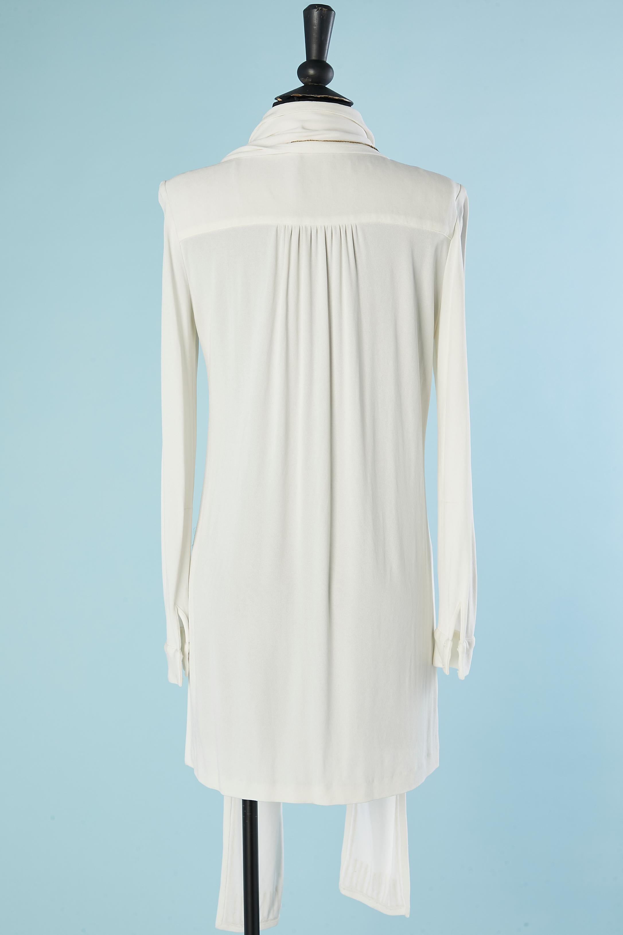 Women's White jersey tunic with scarf and gold sequins edge Azzaro Paris For Sale