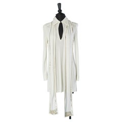White jersey tunic with scarf and gold sequins edge Azzaro Paris