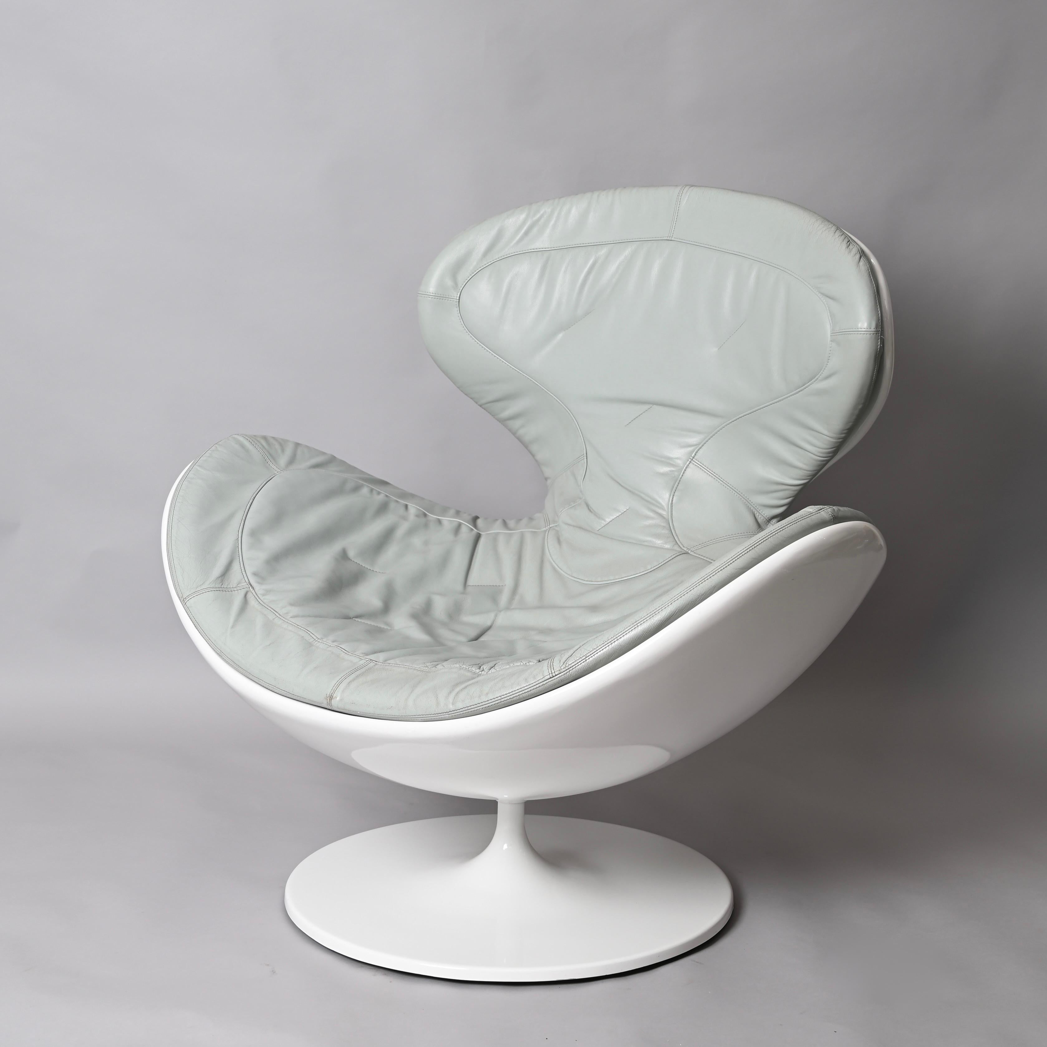 Italian White Jetsons Swivel Armchair Grey Leather, Berchicci for Giovannetti, Italy  For Sale