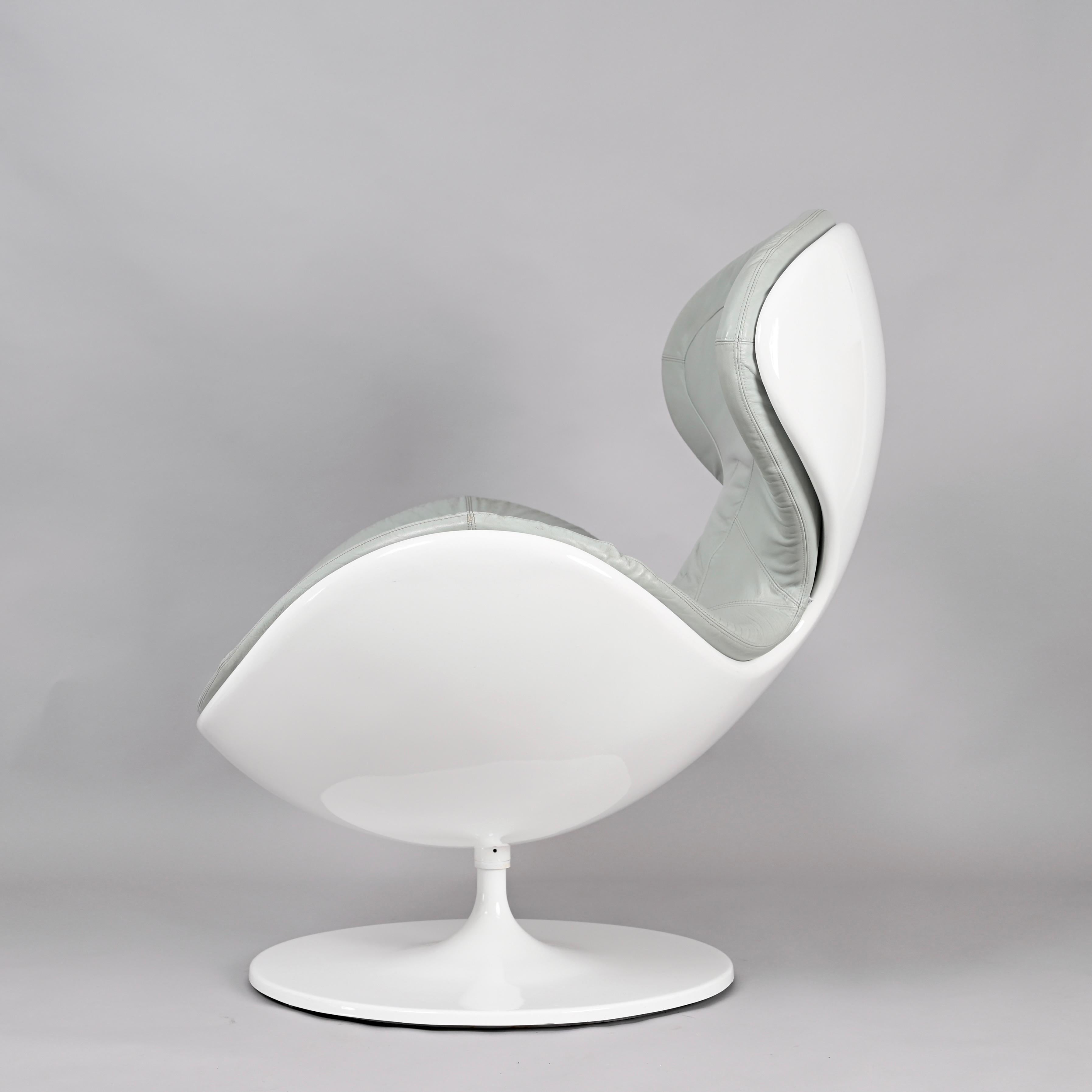 Italian White Jetsons Swivel Armchair Grey Leather, Berchicci for Giovannetti, Italy For Sale