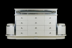 White Jewelry Display Case Storage Island Drawers Seats Lights