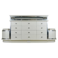 White Jewelry Display Case Storage Island Drawers Seats Lights
