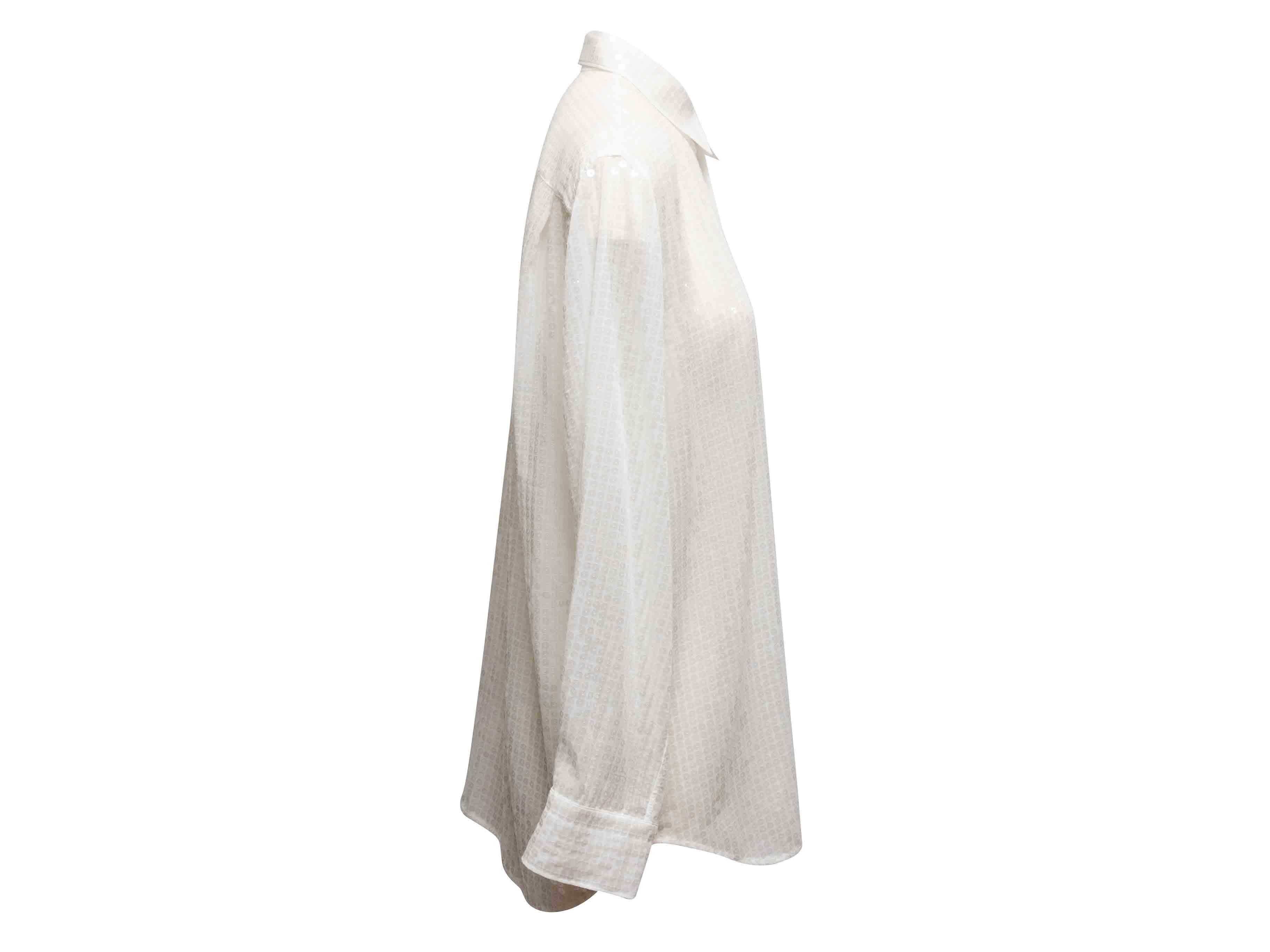 Weißes Junya Watanabe Comme Des Garcons Pailletten-Knopfleisten-Oberteil Größe US S (Grau) im Angebot