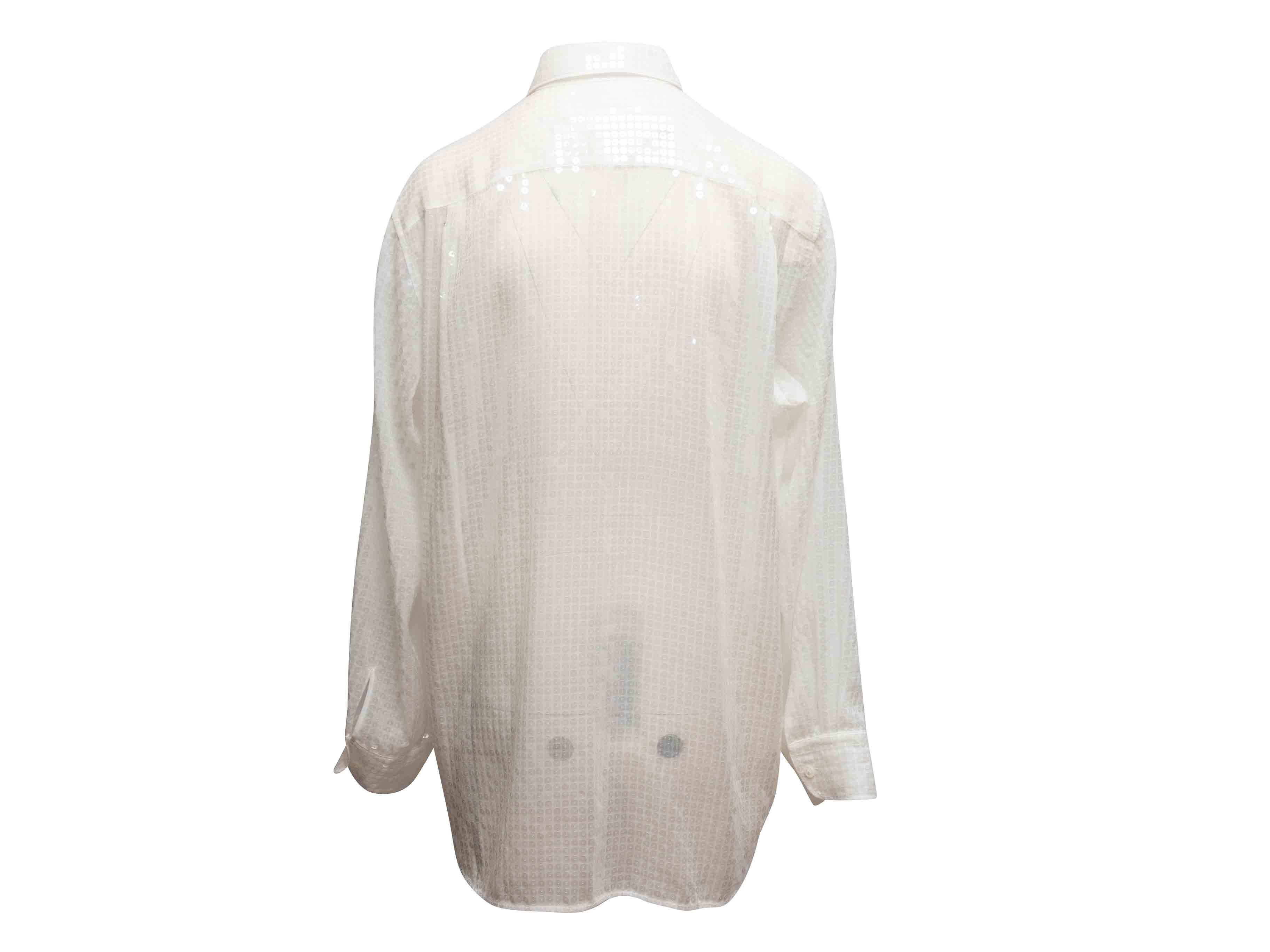 Weißes Junya Watanabe Comme Des Garcons Pailletten-Knopfleisten-Oberteil Größe US S im Zustand „Gut“ im Angebot in New York, NY
