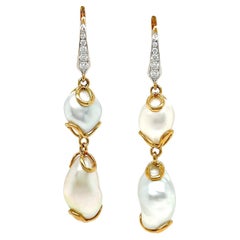 White Keshi Pearl and Diamond Earrings
