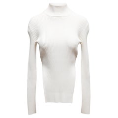 White Khaite Rib Knit Mock Neck Sweater
