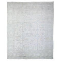 White Khotan Pomegranate Design Hand Knotted Pure Wool Oriental Rug 7'10" x 9'5"