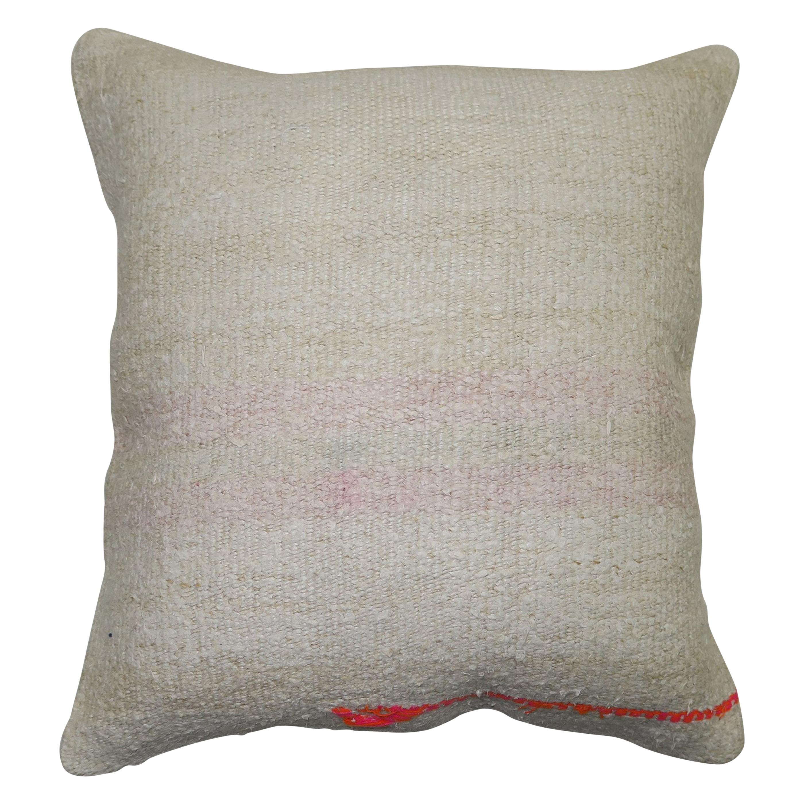 White Kilim Pillow with Bright Florescent Outline For Sale