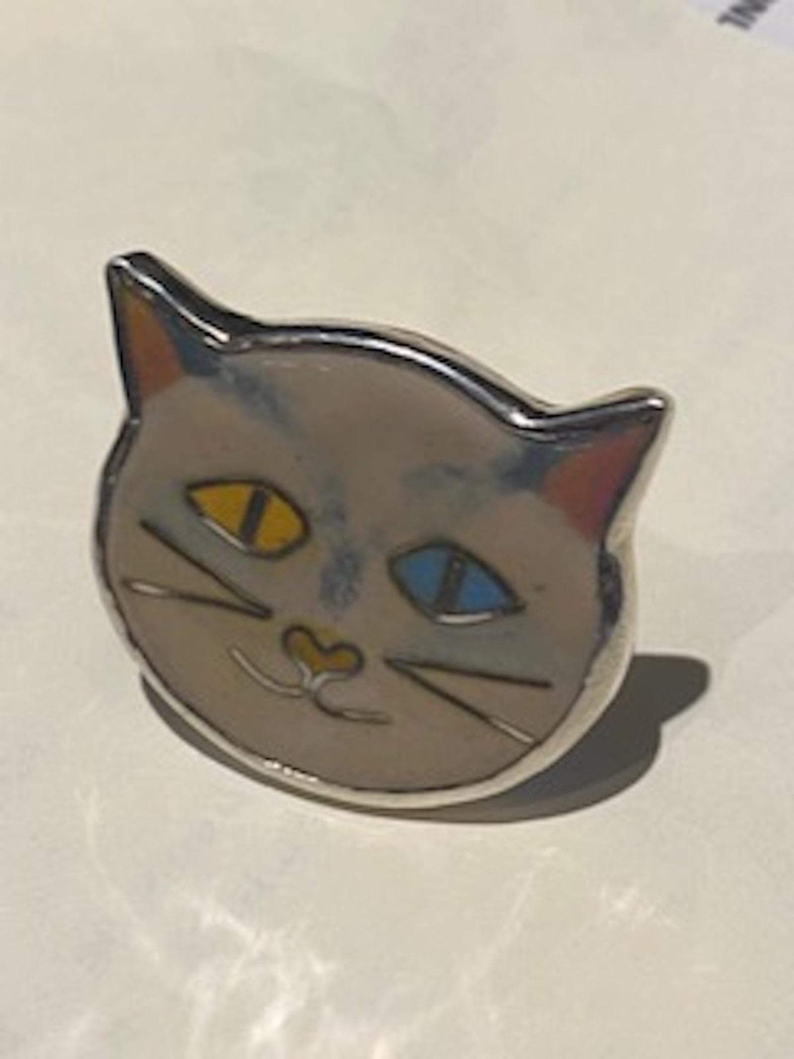 Contemporary White Kitty Kat Earrings. April in Paris Designs Enamel Hand Painted Earrings. For Sale