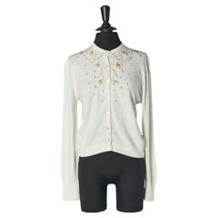 White knit cardigan with beads and rhinestone HUDDLESPUN