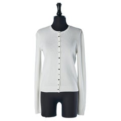 White knit cardigan with rhinestone buttons Chanel 