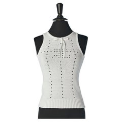 Weißes ärmelloses Jacquard-Strick-Tanktop mit Schleife Courrèges 