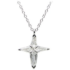 White Kyte Shape Diamond Cross Pendant Necklace