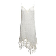 Weißes ärmelloses Kleid aus La Perla Mesh mit Paillettenbesatz und Paillettenbesatz Größe IT 48