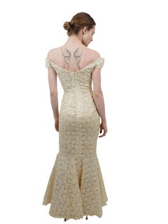 White Lace Beaded/Pearl Gown