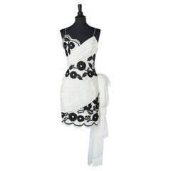 White lace cocktail dress with black flowers and  bow Victor Costa Lillie Rubin 