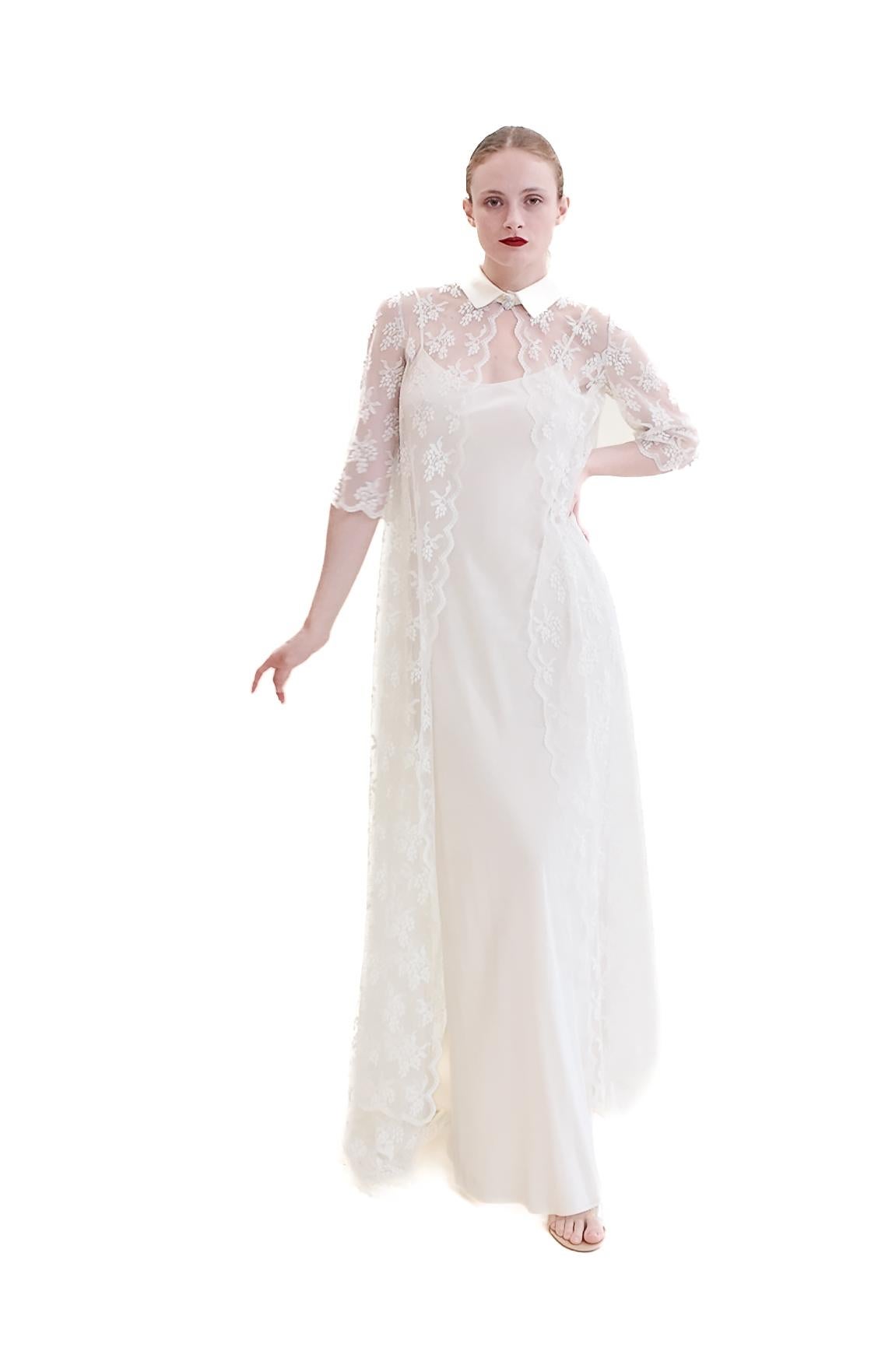 Gray White Lace Duster With Long Train For Sale