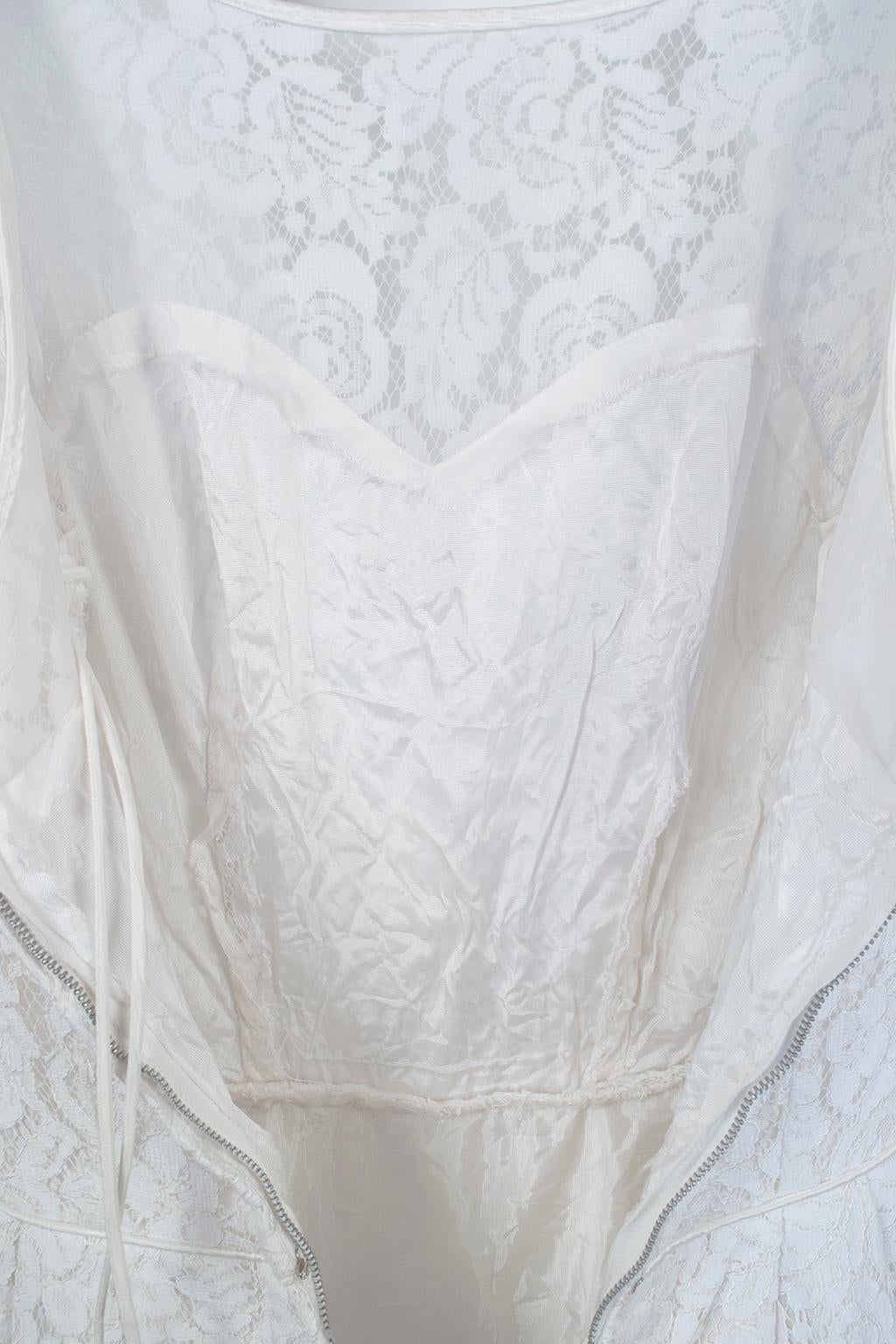 White Lace Knee-Length Hip Pannier Robe Française Wedding Dress – XS, 1968 5
