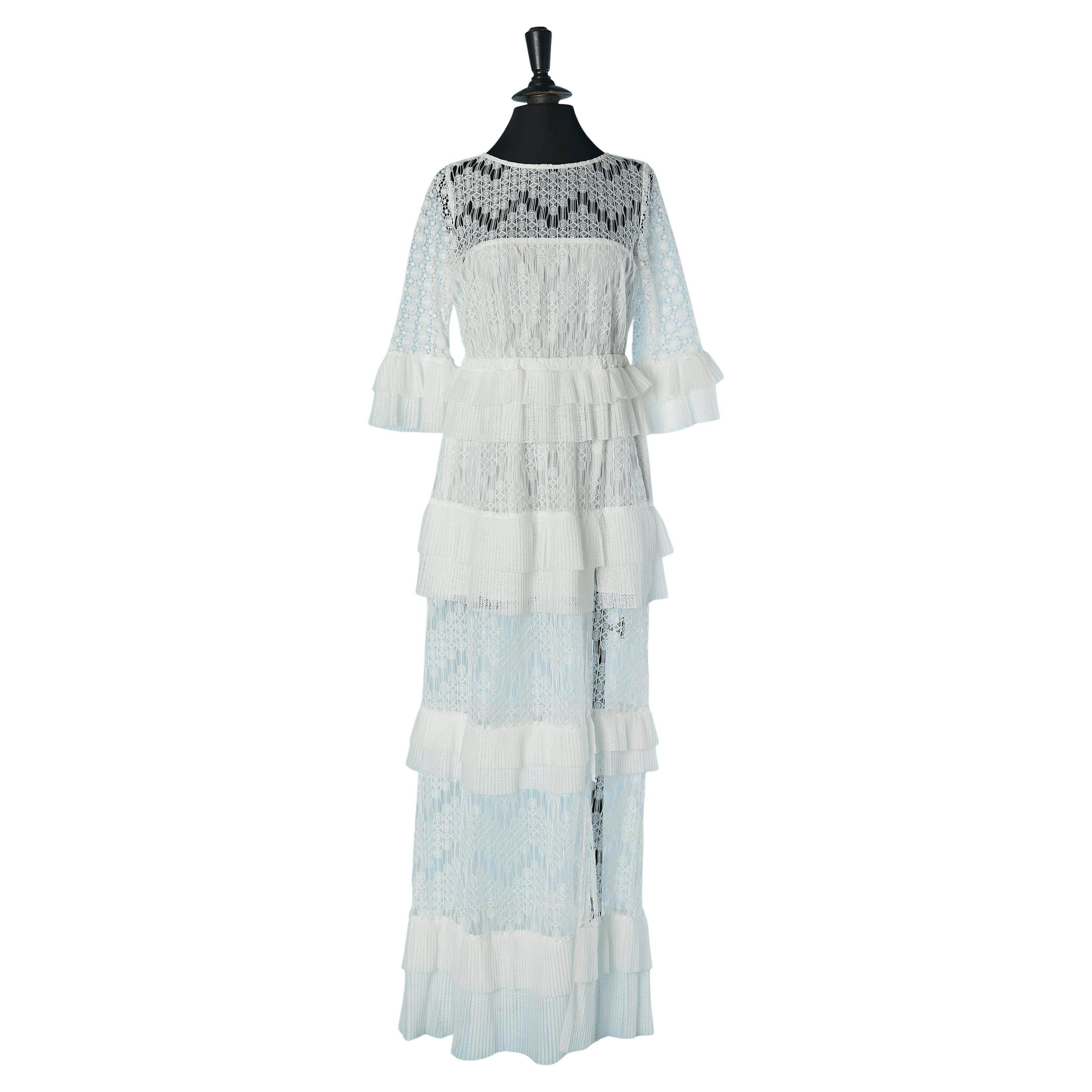 White lace wedding dress with pleated ruffles JUST CAVALLI NEW with tag in vendita