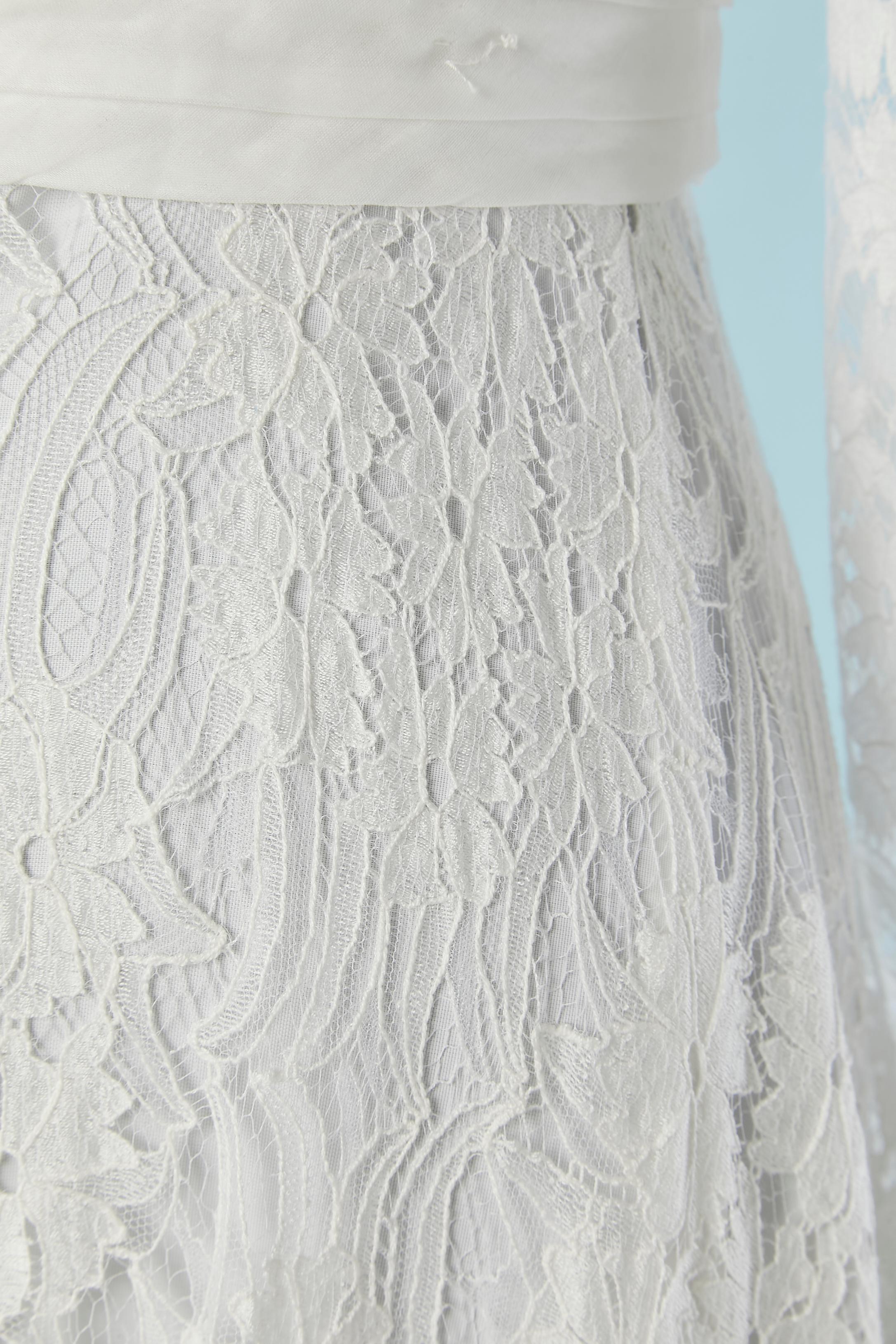 Vestido de novia de encaje blanco con volantes Les mariées de Jacques Heim en Excelente estado para la venta en Saint-Ouen-Sur-Seine, FR