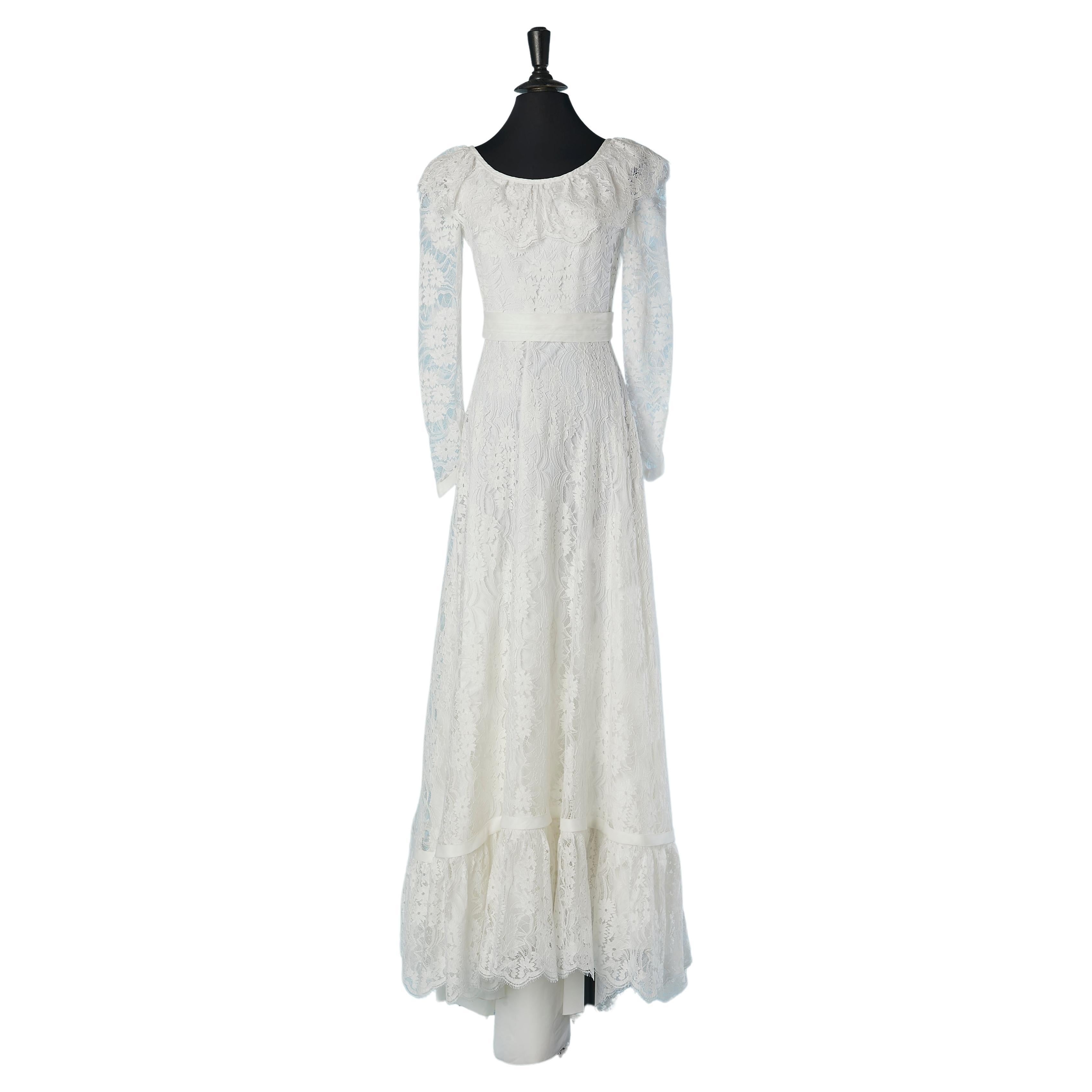 White lace wedding dress with ruffles Les mariées de Jacques Heim  For Sale