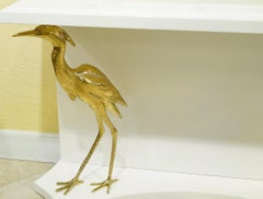 White Lacquer and Brass Egrets Console Table Manner of Jacques Duval-Brasseur