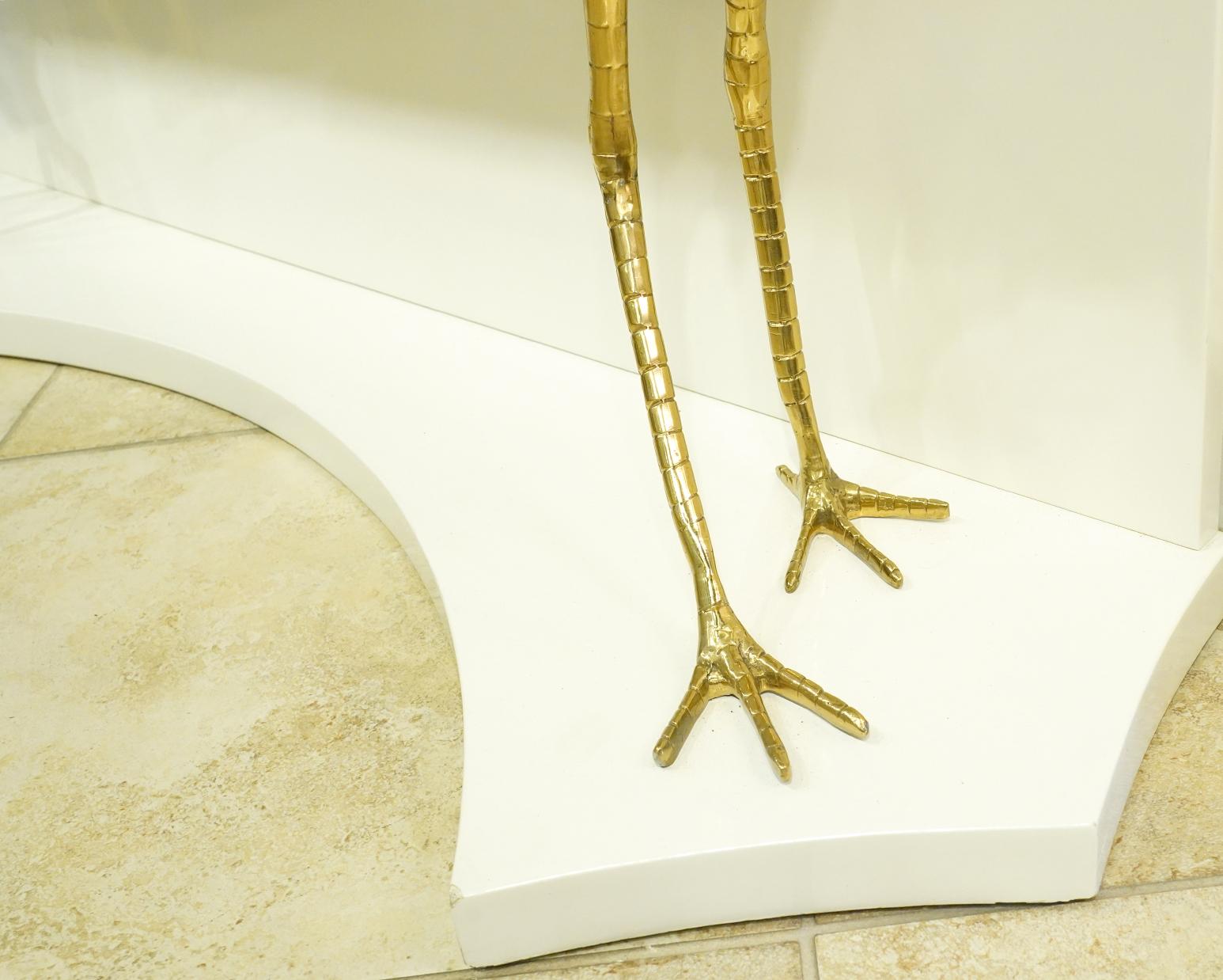 White Lacquer and Brass Egrets Console Table Manner of Jacques Duval-Brasseur In Good Condition In Ft. Lauderdale, FL