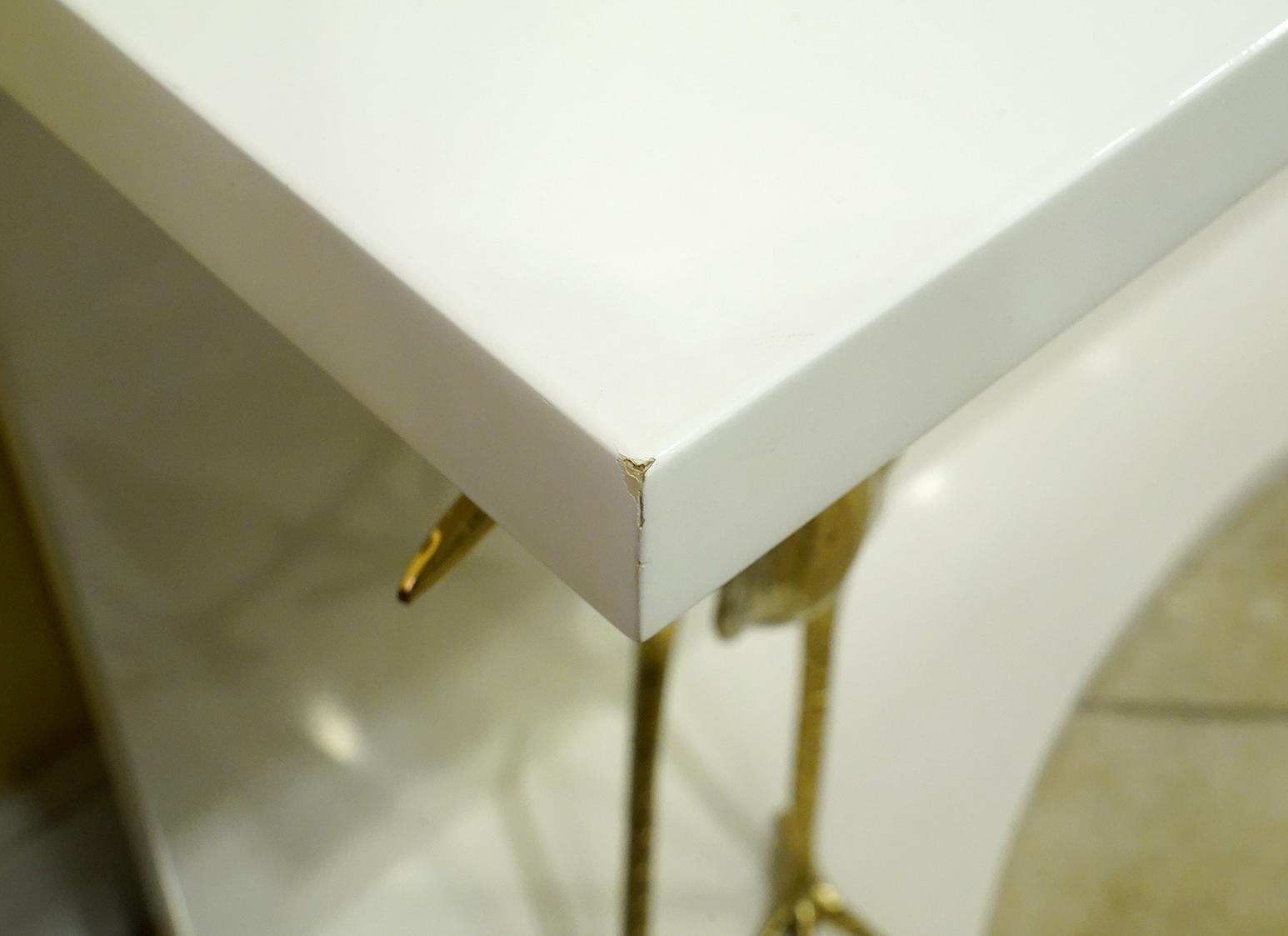 White Lacquer and Brass Egrets Console Table Manner of Jacques Duval-Brasseur 1