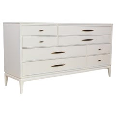 White Lacquer and Brass Walnut Dresser