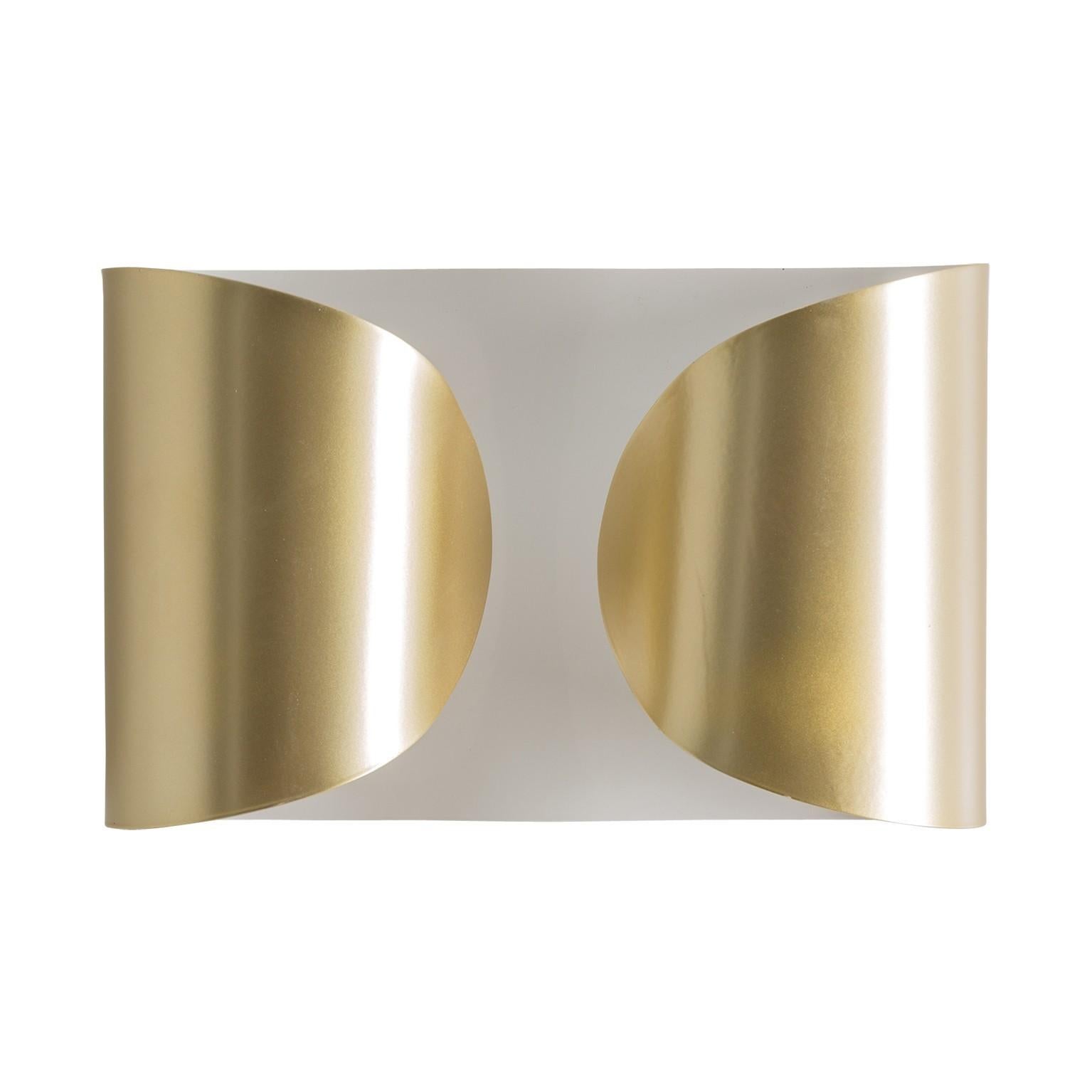 Mid-Century Modern White Lacquer and Gold Pair of Wave Wall Lights