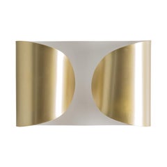 White Lacquer and Gold Pair of Wave Wall Lights